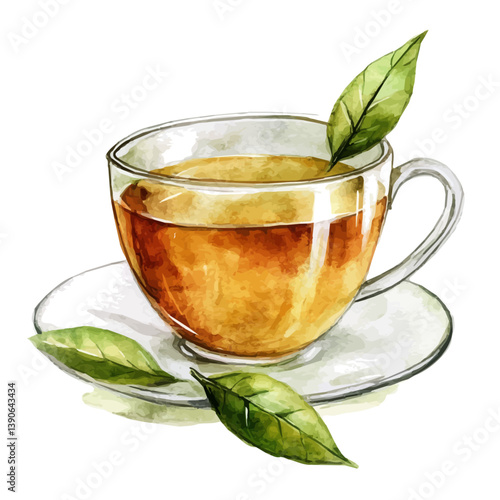 A watercolor painting of Darjeeling tea, isolated on a white background. Darjeeling tea vector

