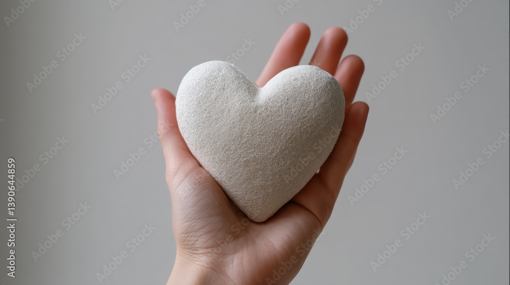 An individual gently holds a white heart against a soft minimalist light background An individual gently holds a white heart against a soft minimalist light background
