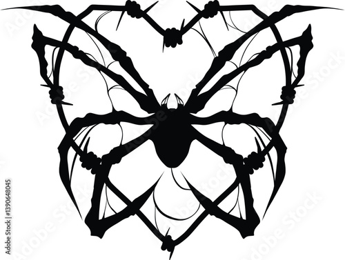 black spider with black wire tattoo vector 
