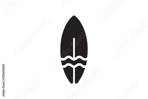 Symbol of simple surfboard icon silhouette in a simple, minimalist vector on a white background
