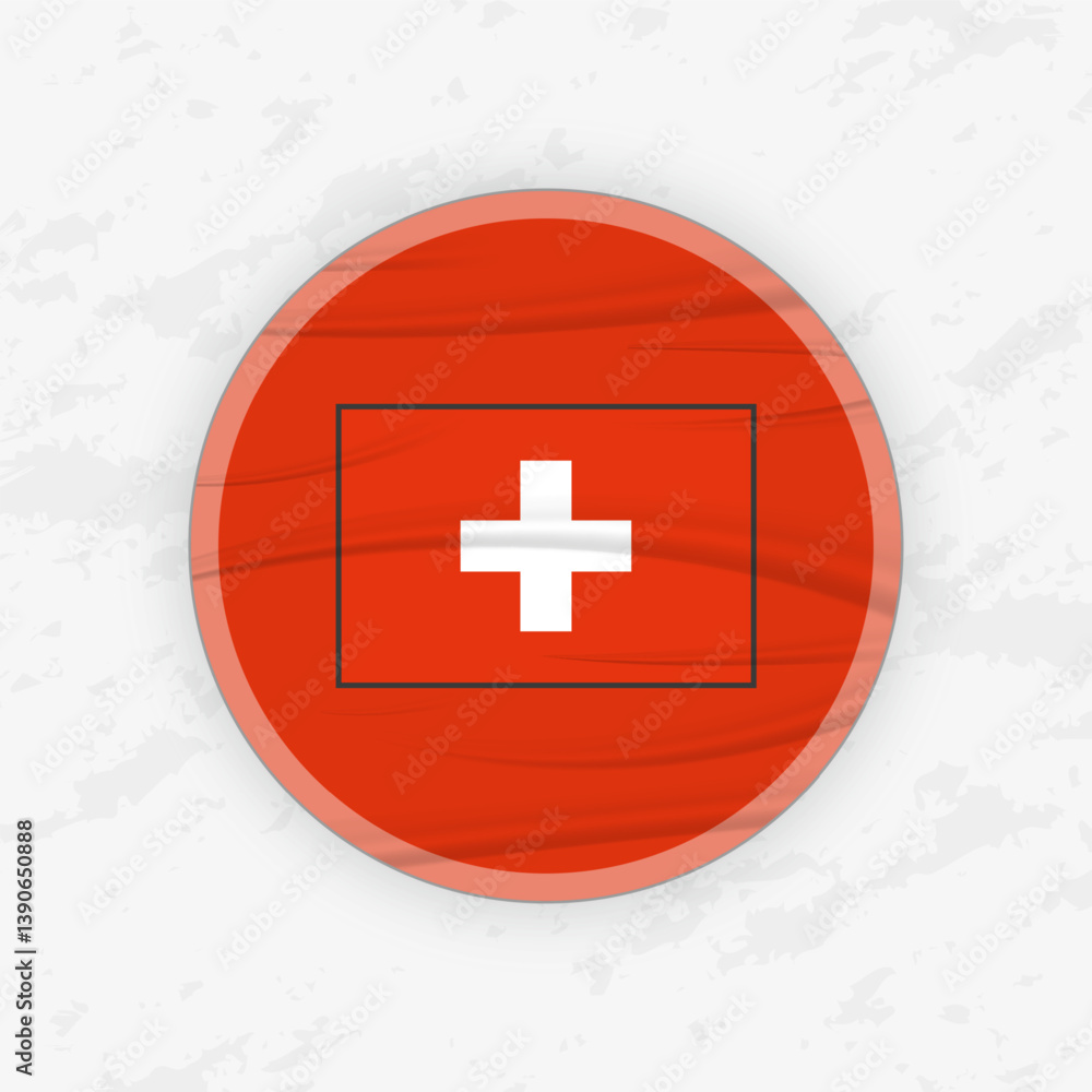 Obraz premium Swiss Flag in a Circular Emblem Design, Abstract Round Sticker Illustration.
