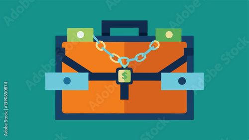 Briefcase with Chains A briefcase overflowing with cash and locked with chains representing illicit funds being secured to prevent detection.
