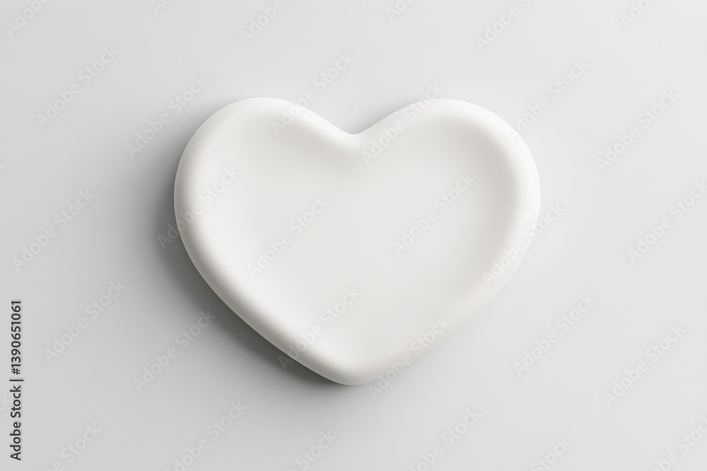 Simple, white heart-shaped object. A smooth, solid heart shape, devoid of any pattern or decoration. The heart shape appears three-dimensional, with gently rounded edges Simple, white heart-shaped object. A smooth, solid heart shape, devoid of any pattern or decoration. The heart shape appears three-dimensional, with gently rounded edges