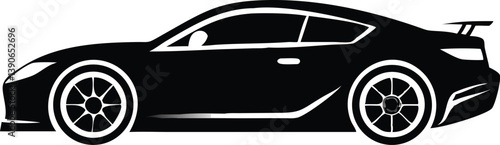 A black silhouette of a cruiser motorcycle featuring stylized wheels