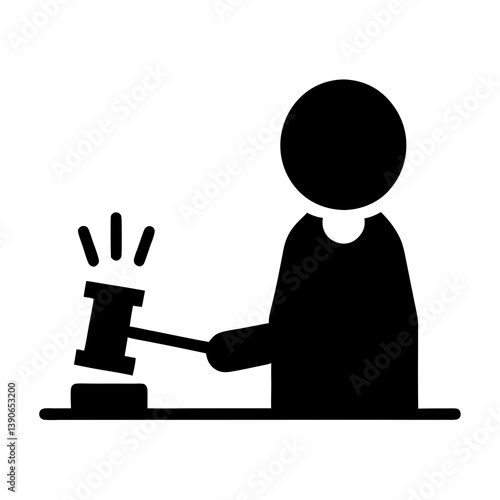 Black Silhouette Of Judge With Gavel Icon Representing Justice And Law