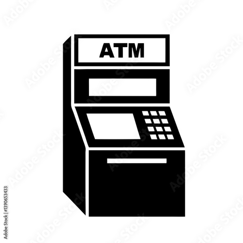 Automated Teller Machine Minimalist Black And White Vector Illustration Isolated