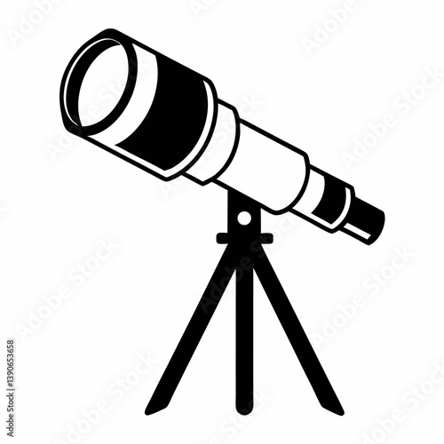 Black And White Telescope Illustration On Tripod Stand Exploring Space Astronomy