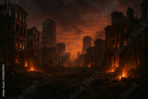 cidade sendo destruida pós apocalipse