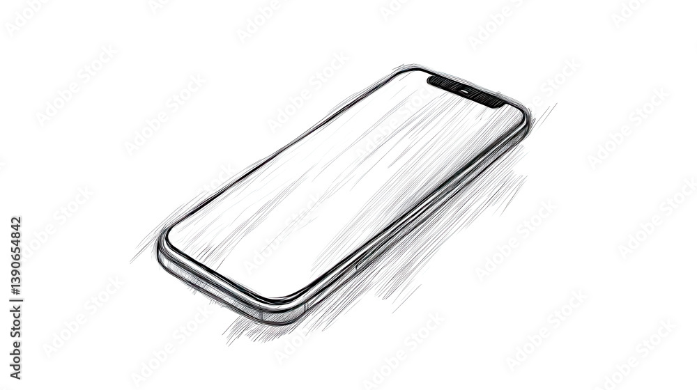 Sketch of modern smartphone with blank screen showing mobile technology Sketch of modern smartphone with blank screen showing mobile technology