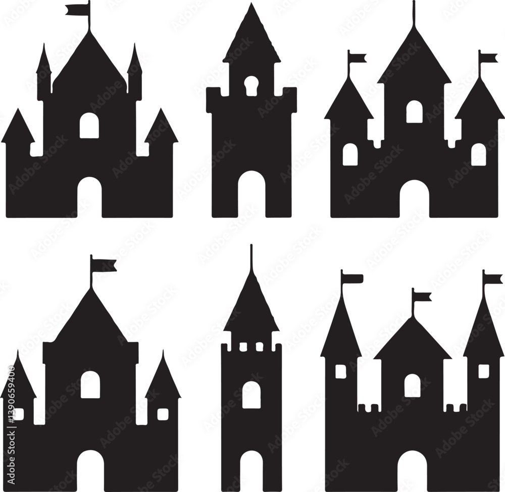 castle house icon set silhouette victor design isolated on the white background. castle house icon set silhouette victor design isolated on the white background.