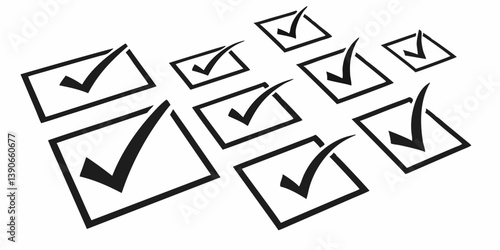 Vector Graphic Black Check Marks in Square Boxes for Checklists Task Management Confirmation Agreement Selection Choice Options Symbols Icons Design Elements