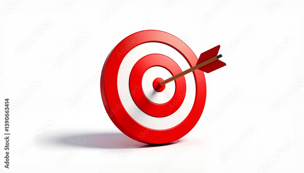 Red target with an arrow hitting the center for goal achievement concepts Red target with an arrow hitting the center for goal achievement concepts