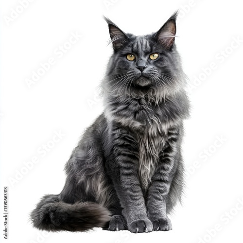 Maine coon blue smoke cat posed elegantly indoor photography cozy close-up