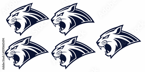 Fierce Panther Heads Graphic Vector Logo Mascot Emblem Black and White Animal Cat Team Sport Design Illustration Clipart Artwork Set of 6