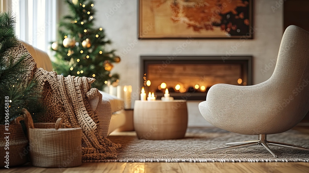 A hygge-inspired holiday space with evergreen accents added around warm earthy tones