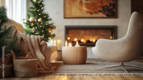 Obraz na płótnie A hygge-inspired holiday space with evergreen accents added around warm earthy tones w salonie