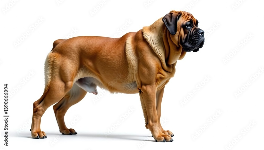 Obraz premium Majestic mastiff, powerful stance, white background, portrait, loyal, head