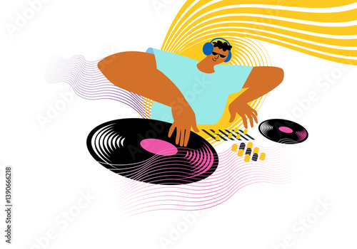 DJ  vector illustration, music party poster , music fest banner	
