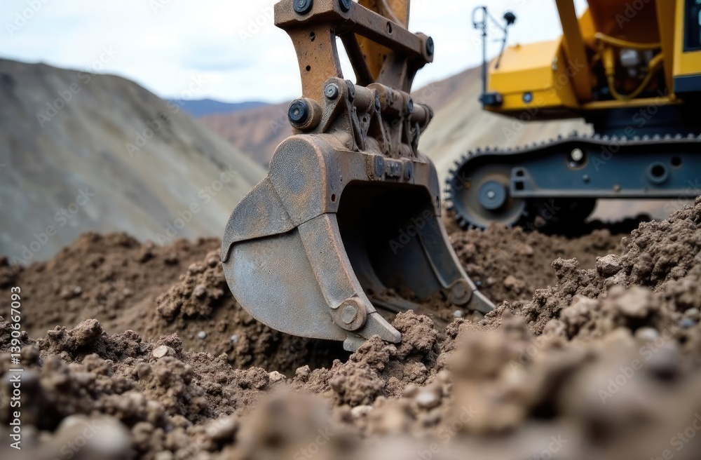 Tractor bucket digging the ground. Close-up of the bucket. Tractor bucket digging the ground. Close-up of the bucket.