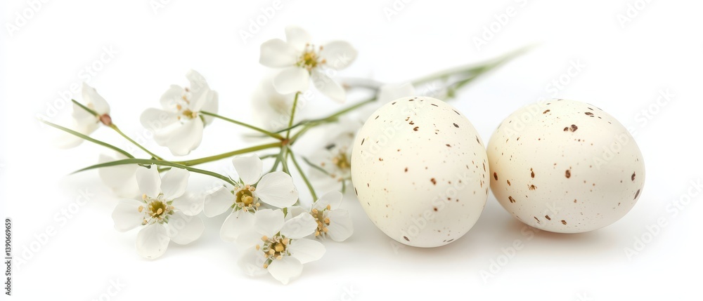 Quail eggs with spring flowers