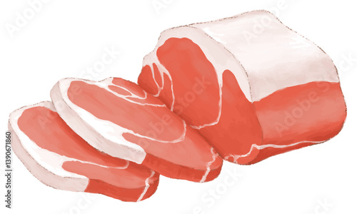 ブロック肉のイラスト　色鉛筆