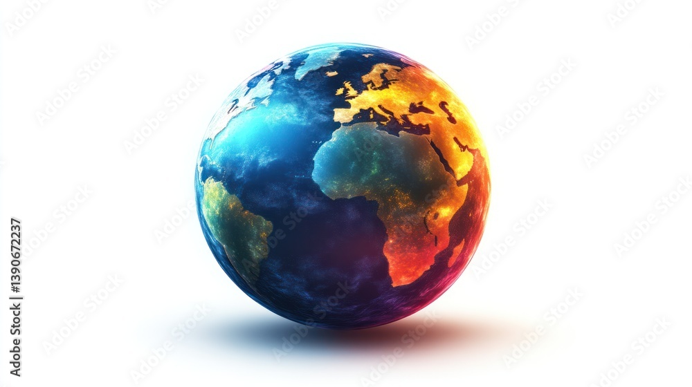 Vibrant Earth Globe with Colorful Continents and Oceans Ideal for Environmental and Climate Ch Vibrant Earth Globe with Colorful Continents and Oceans Ideal for Environmental and Climate Ch