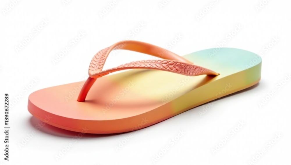 A single flip-flop isolated on pure white background, white, sole, photography A single flip-flop isolated on pure white background, white, sole, photography