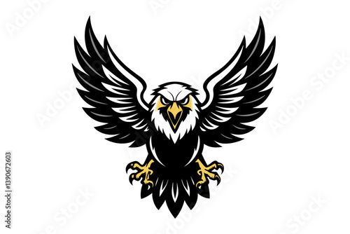 A fierce eagle with wings spread wide, a strong and sharp silhouette.