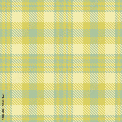 Vibrant greenish grey Seamless Tartan with Vintage dull yellow accents Fabric Design