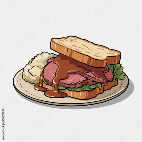 Hot Beef Sandwich with Gravy and Mashed Potatoes