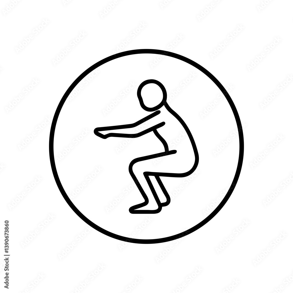 Exercise icon depicting a person performing squats Exercise icon depicting a person performing squats
