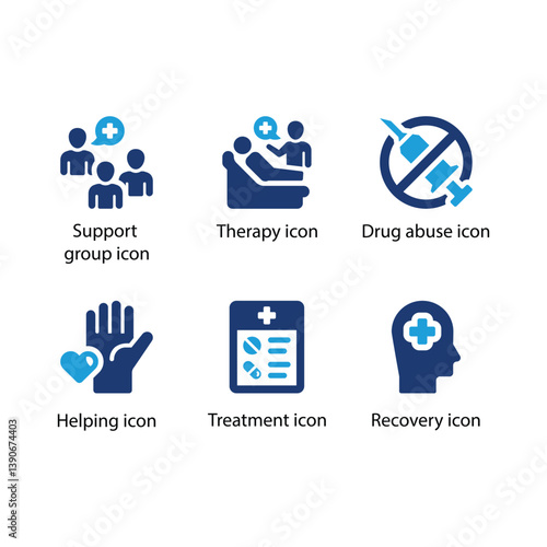 Support group, Therapy, Drug abuse, Helping, Treatment, Recovery, Blue Icon Set
