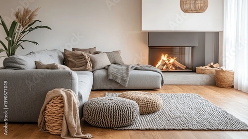 Obraz na płótnie A minimally styled hygge haven with warm wooden floors w salonie