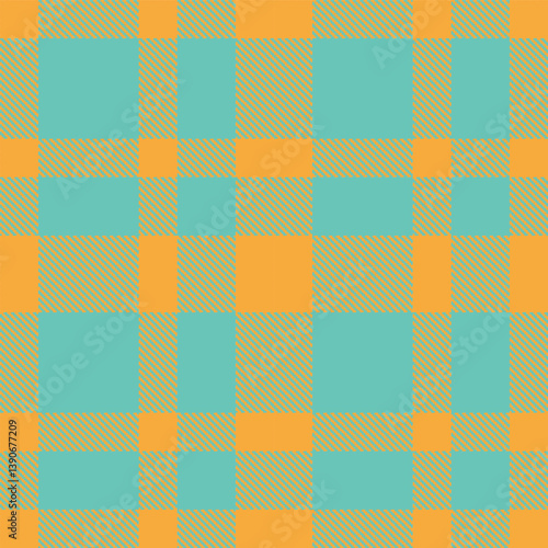 Fire butterscotch Tartan patterns fabric texture. Contemporary Bright pale teal Seamless Tartan