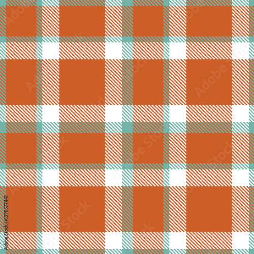 Vivid dull teal Seamless Tartan with Classic rusty orange accents Fabric Design