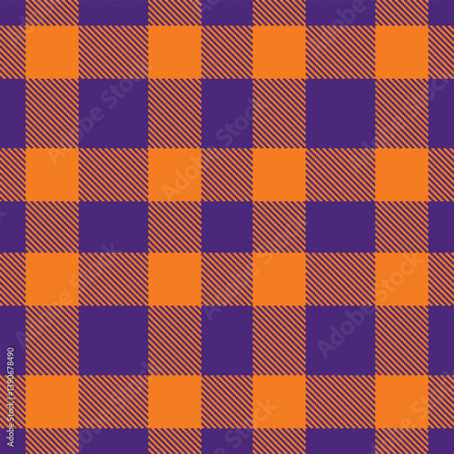Contemporary Sandy indigo & Fire pumpkin orange Seamless Tartan Fabric Design