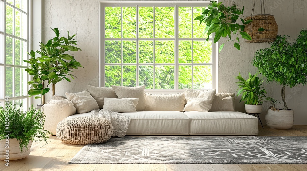 A neutral-toned hygge space with a modern beige sectional
