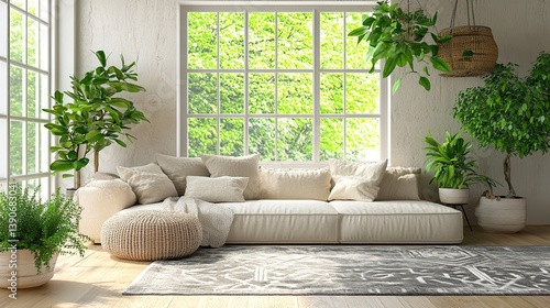 A neutral-toned hygge space with a modern beige sectional