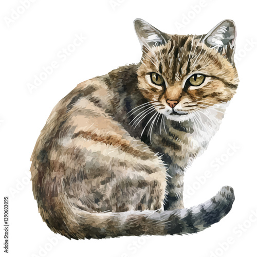 A watercolor painting of Corsican wildcat, isolated on a white background. Corsican wildcat vector

