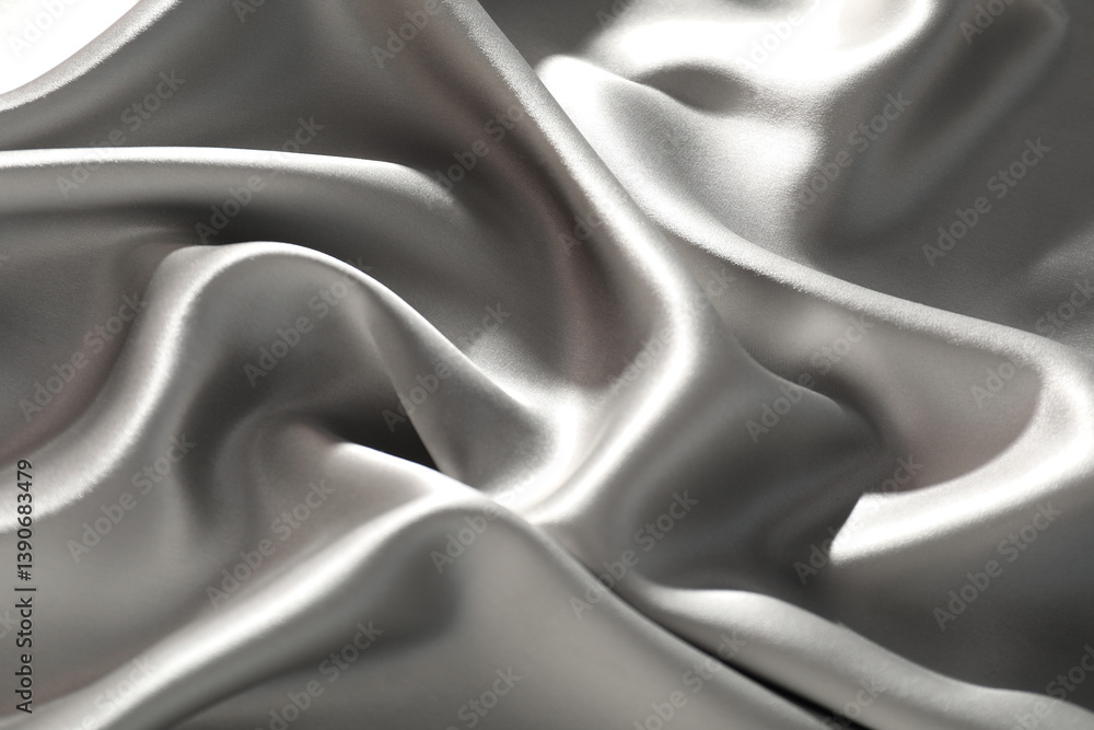 Fototapeta premium Grey crumpled silk fabric as background, top view