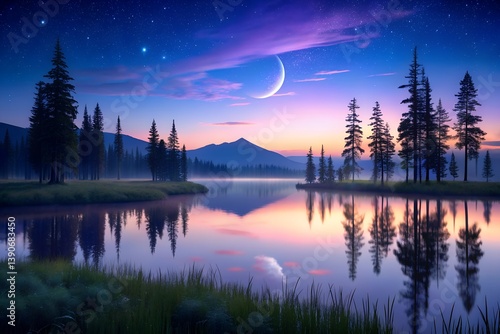 night landscape with lake