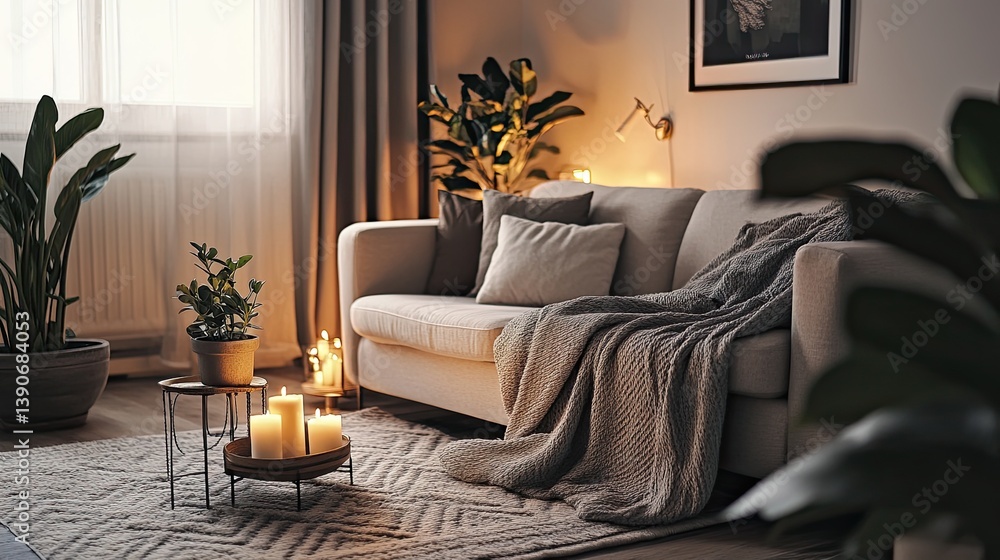 A Nordic minimalist hygge room focusing on clean contemporary lines