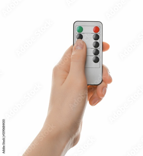 Wallpaper Mural Woman with modern lighting remote control on white background, closeup Torontodigital.ca