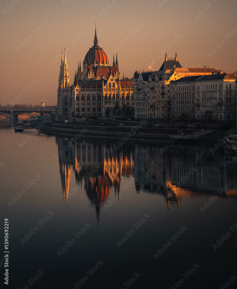 Obraz premium The Hungarian Parliament in sunrise