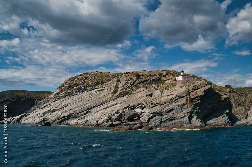 Lighthouse of Cala Nans in Cap de Creus: Landscape of the cliffs of the Natural Park of Cap de Creus, in the Mediterranean in Roses, Alt Emporda,. Costa Brava. Catalonia. Spain
Lighthouse of Cala Nans in Cap de Creus: Landscape of the cliffs of the Natural Park of Cap de Creus, in the Mediterranean in Roses, Alt Emporda,. Costa Brava. Catalonia. Spain