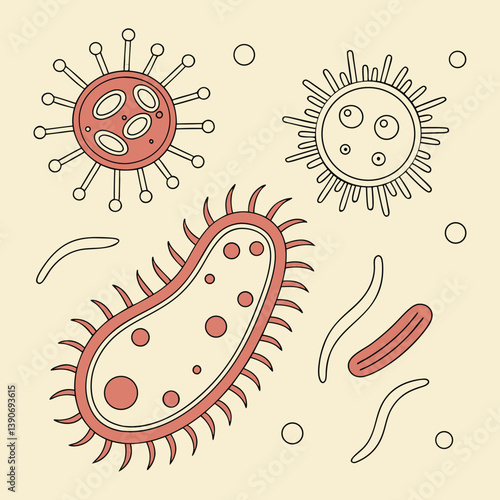 Virus, Bacteria & Microorganisms color vector 