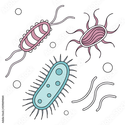 Virus, Bacteria & Microorganisms color vector 