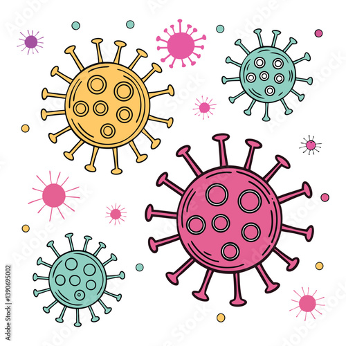 Virus, Bacteria & Microorganisms color vector 