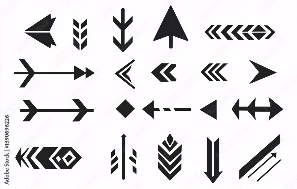 Creative black arrow designs set with different shapes and styles, perfect for infographics, direction indicators, or tattoo ideas. Creative black arrow designs set with different shapes and styles, perfect for infographics, direction indicators, or tattoo ideas.