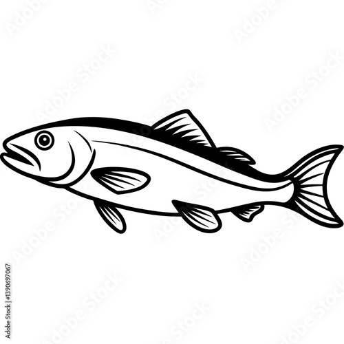 Minimal Bowfin Vector Illustration on White Background
